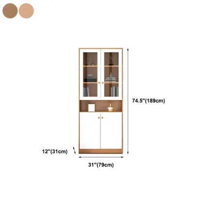 Sleek Wood Glass Door Bookcase with Adjustable Shelves #size