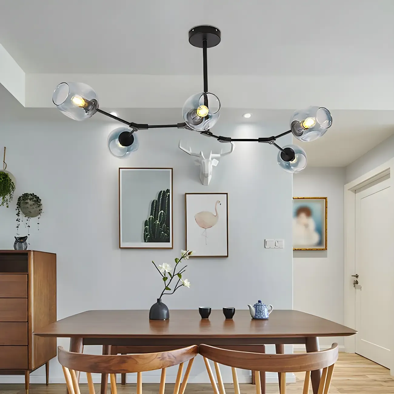 Adjustable Globe Clear Glass Modern Metal Sputnik Chandelier Image - 1