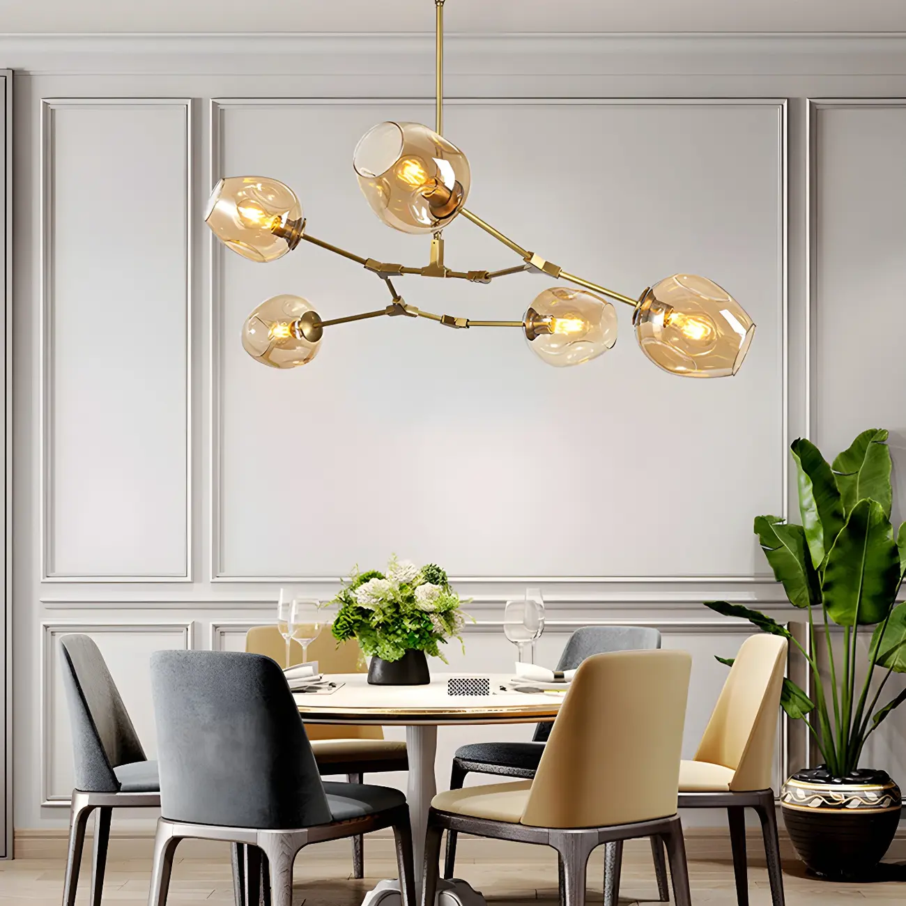 Adjustable Globe Clear Glass Modern Metal Sputnik Chandelier Image - 5 | homeyfad
