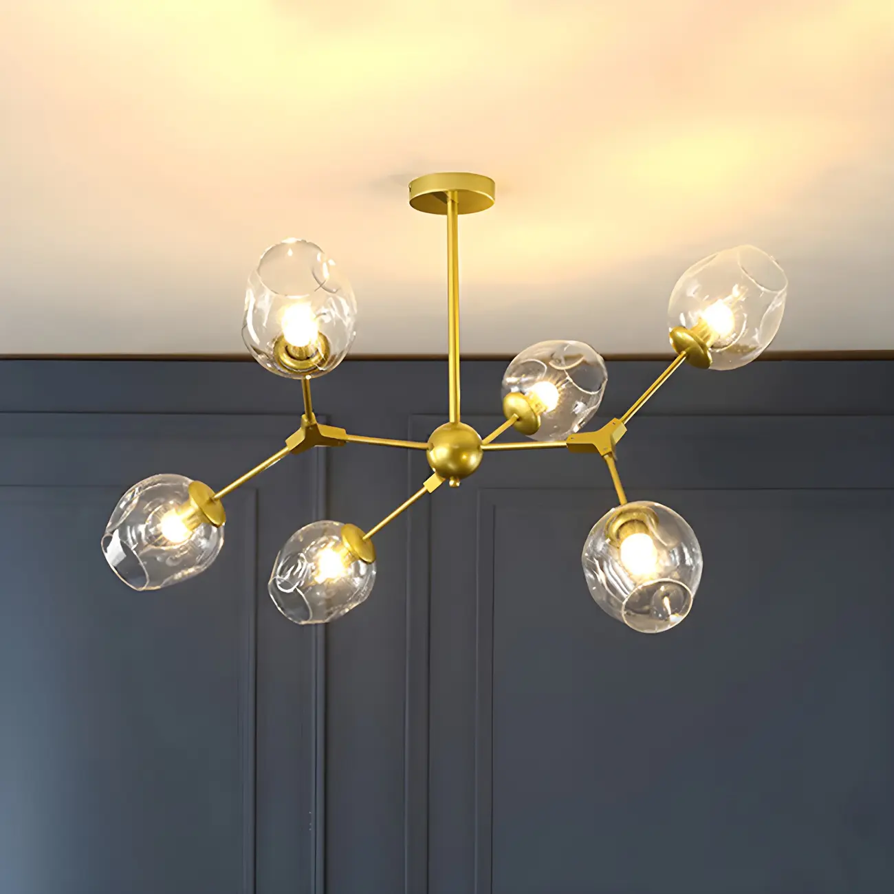 Adjustable Globe Clear Glass Modern Metal Sputnik Chandelier Image - 8 | homeyfad