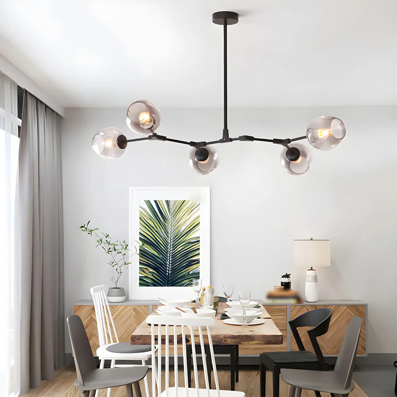 Adjustable Globe Clear Glass Modern Metal Sputnik Chandelier Image - 3 | homeyfad