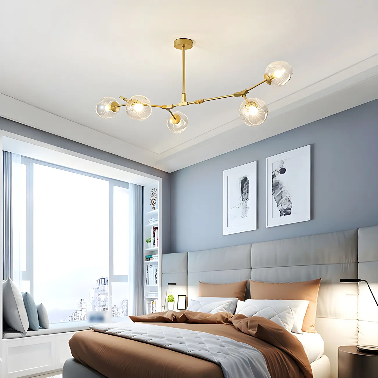 Adjustable Globe Clear Glass Modern Metal Sputnik Chandelier Image - 6 | homeyfad