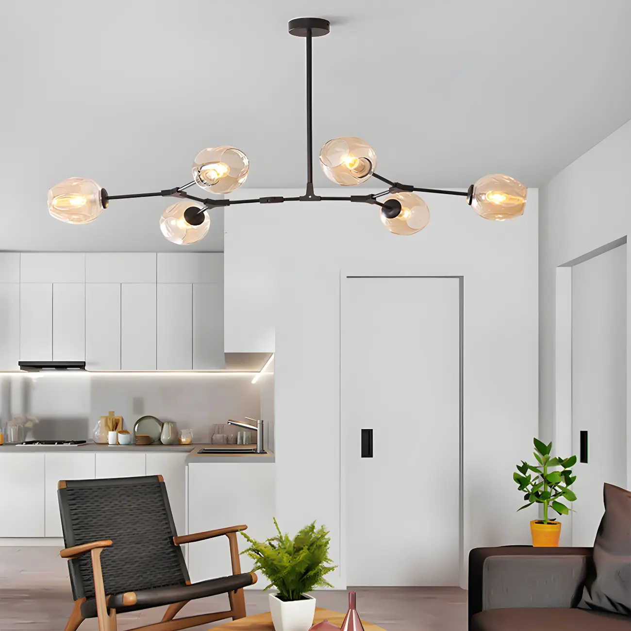 Adjustable Globe Clear Glass Modern Metal Sputnik Chandelier Image - 4 | homeyfad