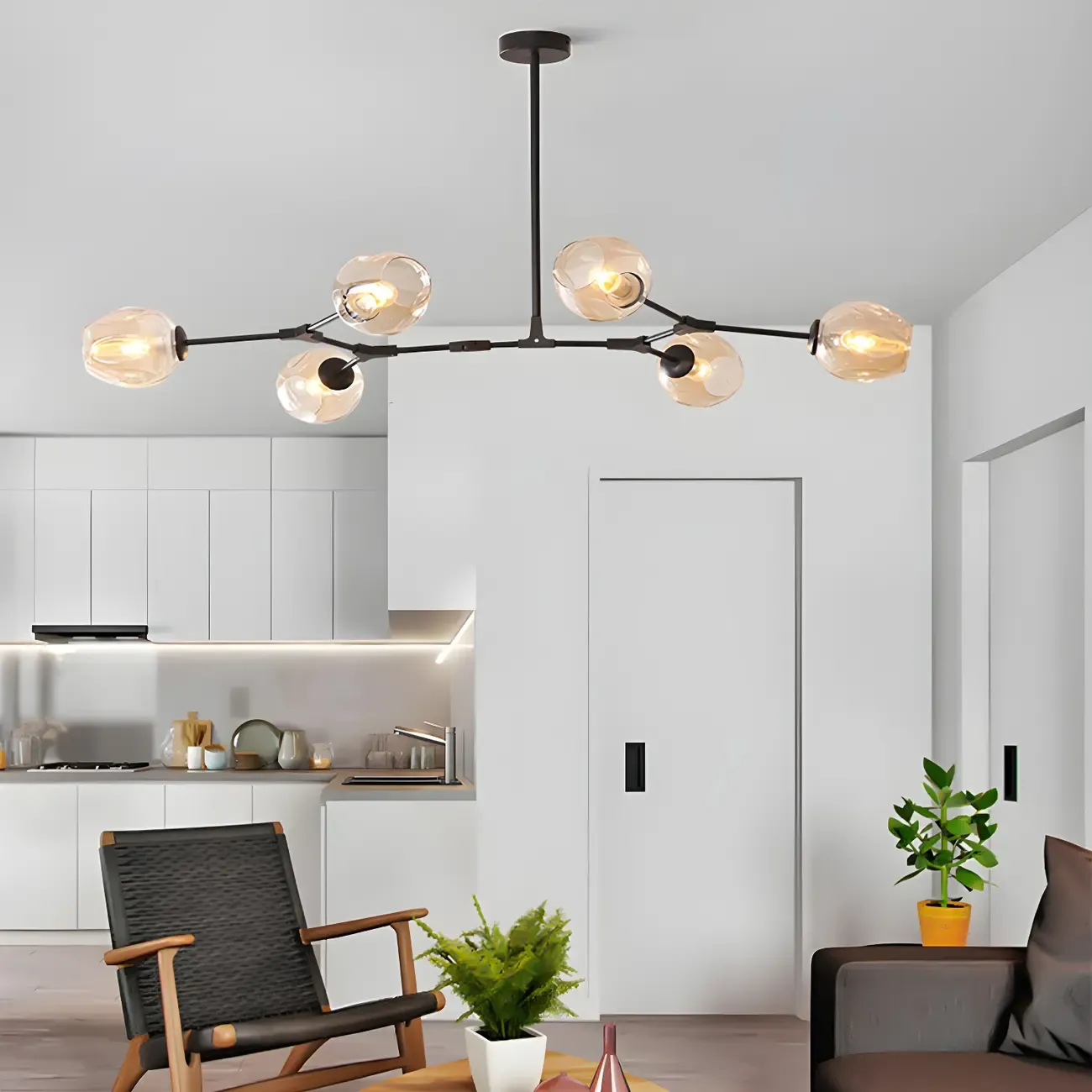 Adjustable Globe Clear Glass Modern Metal Sputnik Chandelier Image - 4