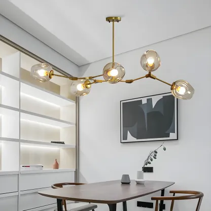 Adjustable Globe Clear Glass Modern Metal Sputnik Chandelier Image - 7