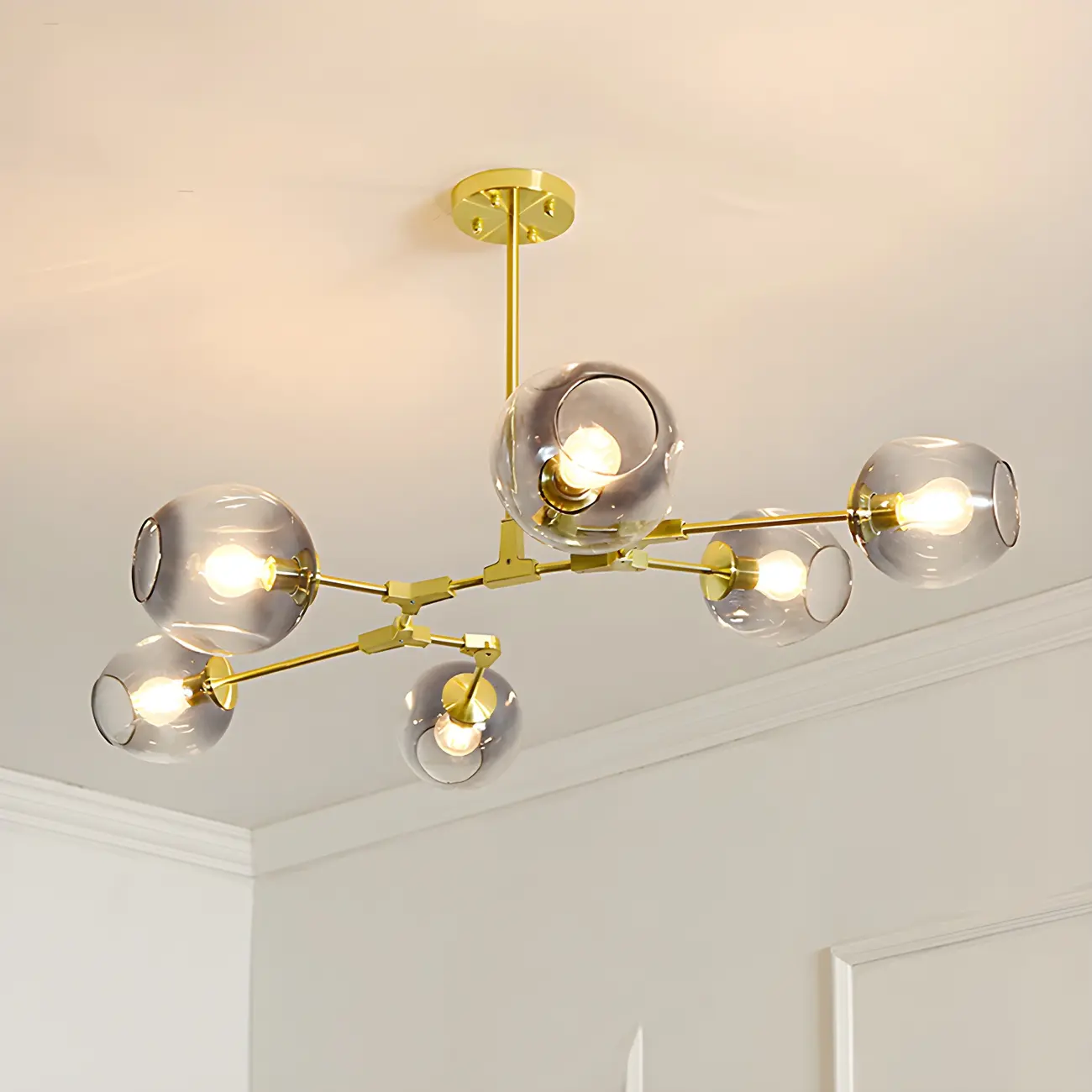 Adjustable Globe Clear Glass Modern Metal Sputnik Chandelier Image - 9 | homeyfad