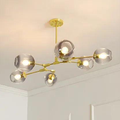 Adjustable Globe Clear Glass Modern Metal Sputnik Chandelier Image - 9