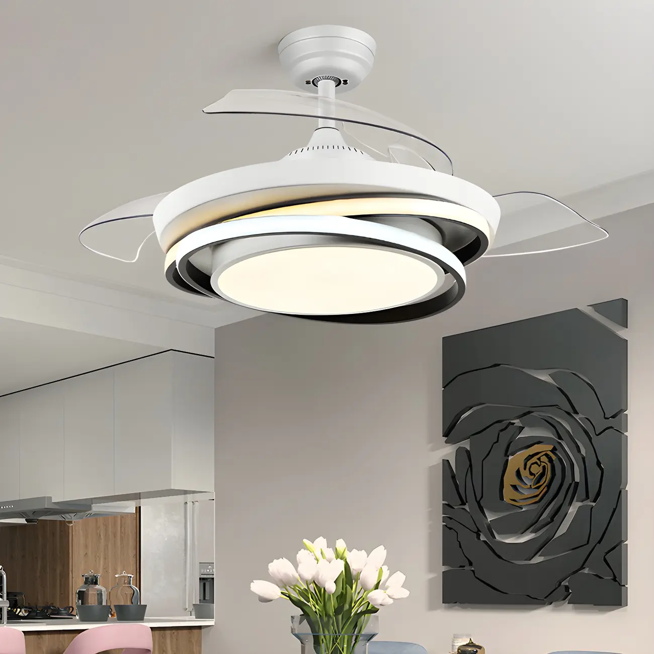 Kids Room Round Shaped Downrod Ceiling Fans with Lights Image - 2 | homeyfad
