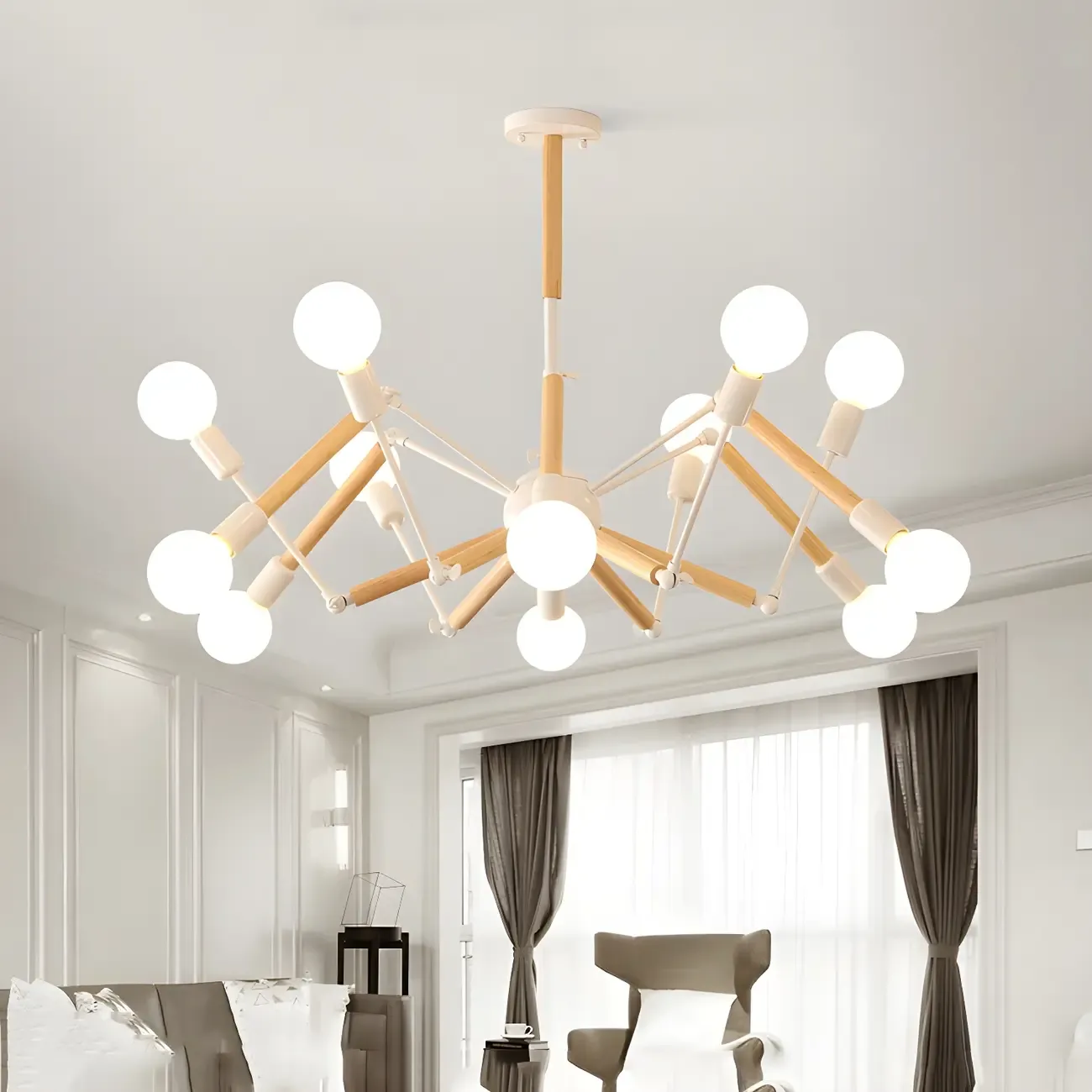 Wooden Geometric Modern Chandelier with LED Bulbs Image - 1