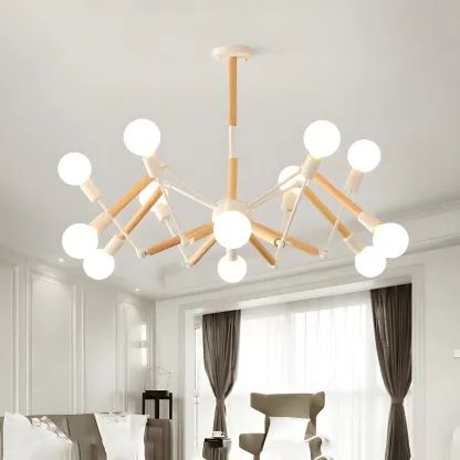 Wooden Geometric Modern Chandelier with LED Bulbs Image - 1