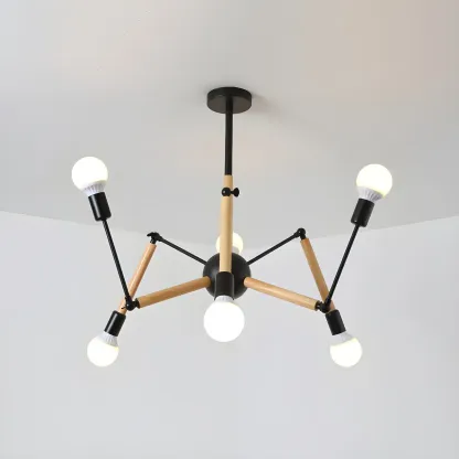 Wooden Geometric Modern Chandelier with LED Bulbs Image - 8
