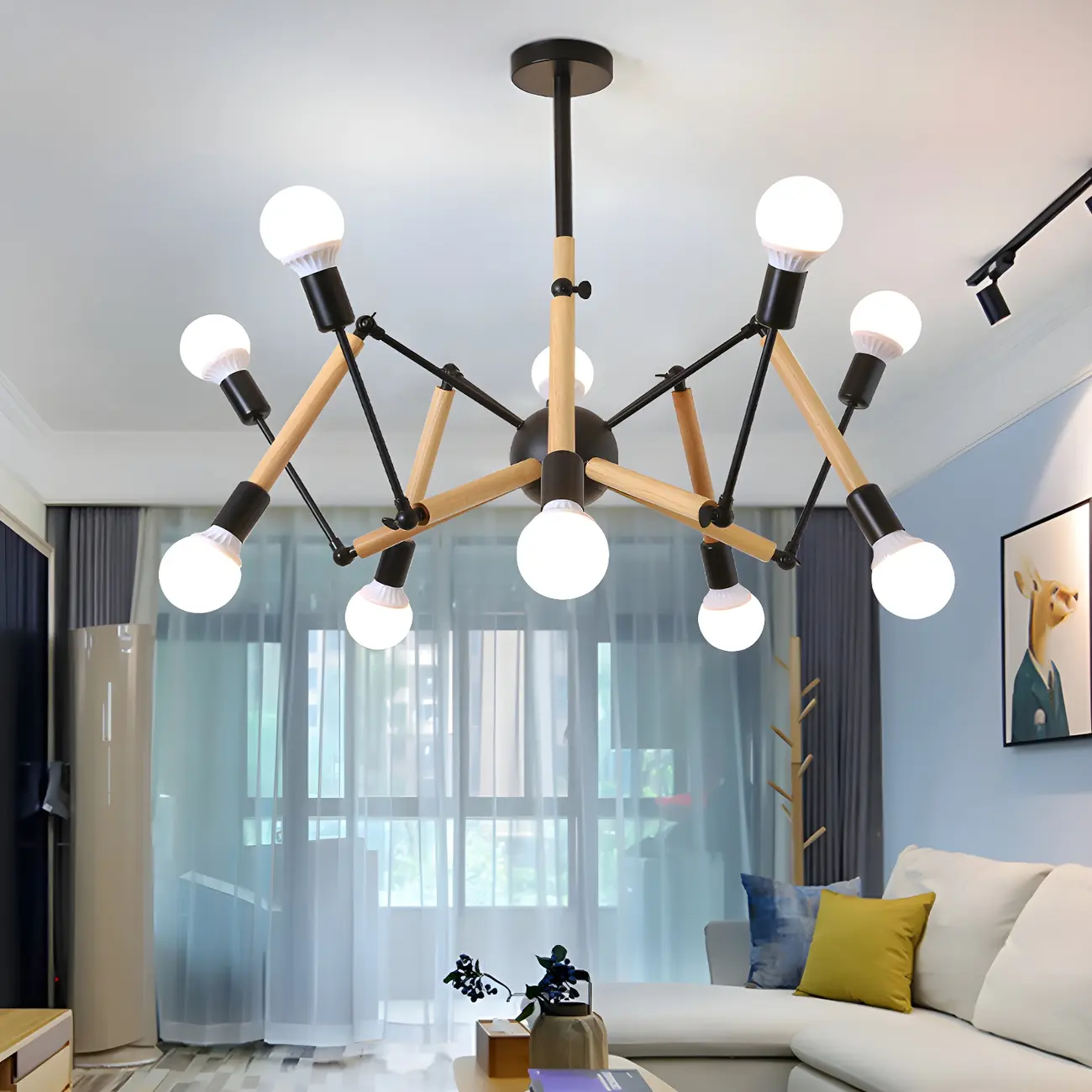 Wooden Geometric Modern Chandelier with LED Bulbs Image - 6 | homeyfad