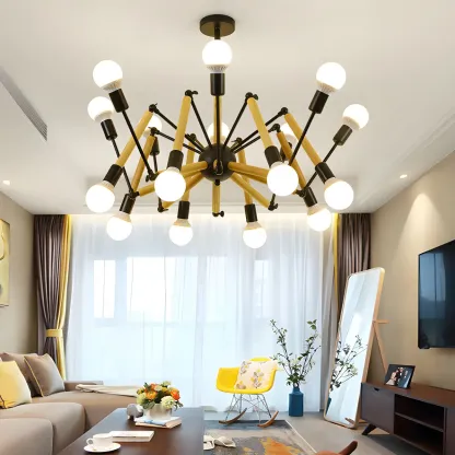 Wooden Geometric Modern Chandelier with LED Bulbs Image - 7