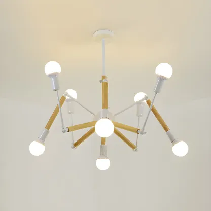 Wooden Geometric Modern Chandelier with LED Bulbs Image - 11