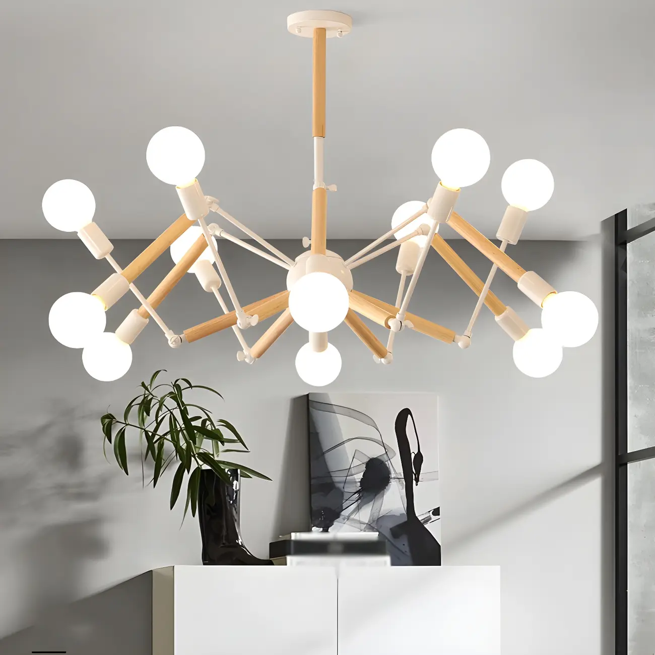 Wooden Geometric Modern Chandelier with LED Bulbs Image - 4 | homeyfad
