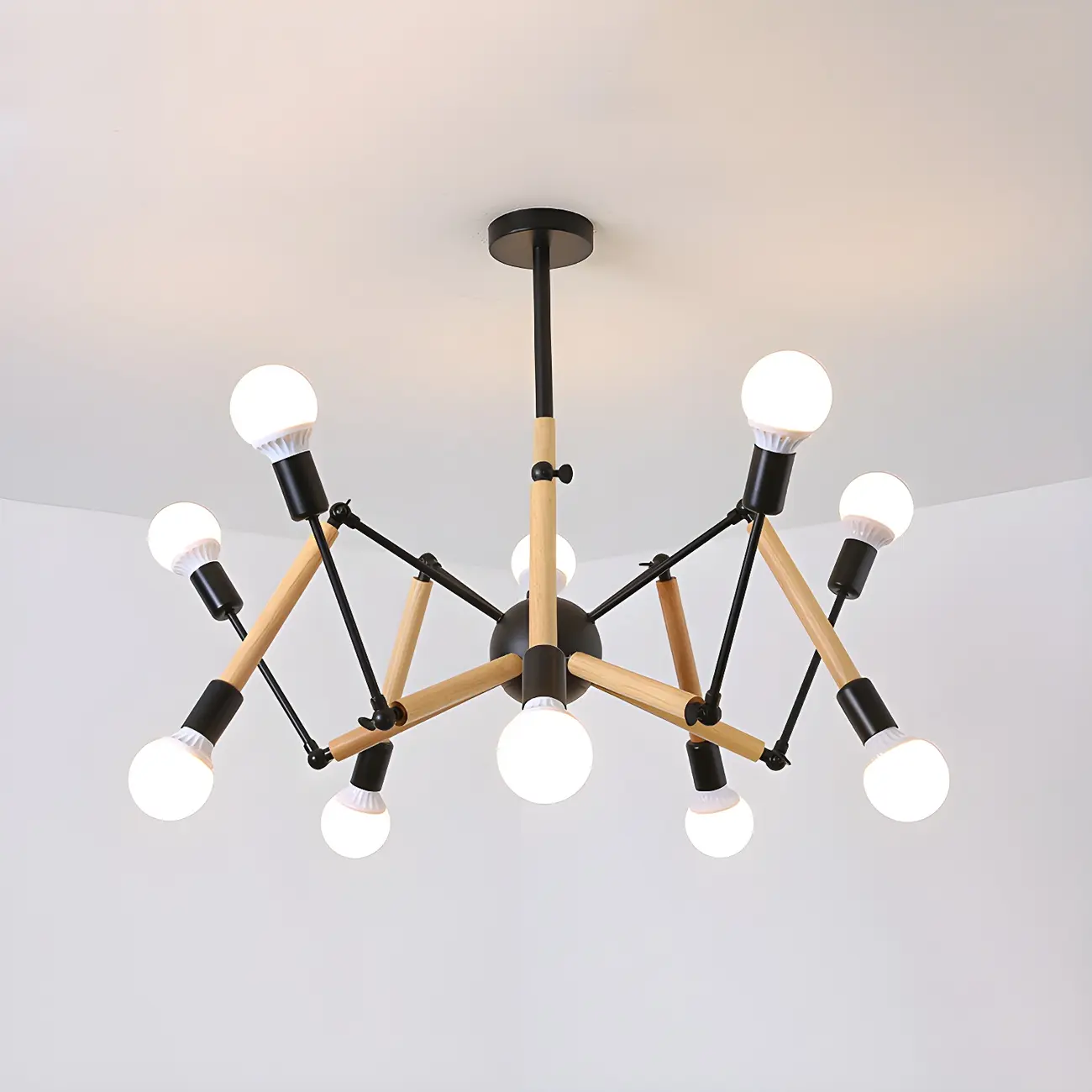 Wooden Geometric Modern Chandelier with LED Bulbs Image - 12 | homeyfad