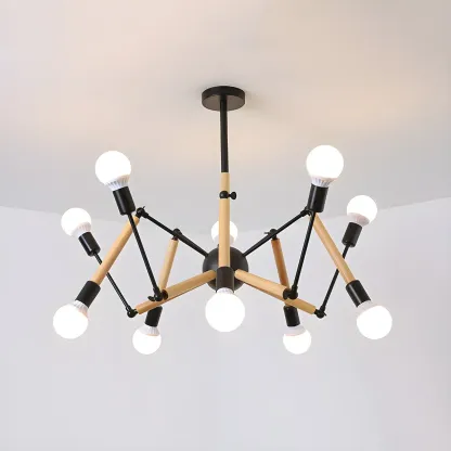 Wooden Geometric Modern Chandelier with LED Bulbs Image - 12