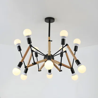Wooden Geometric Modern Chandelier with LED Bulbs Image - 16
