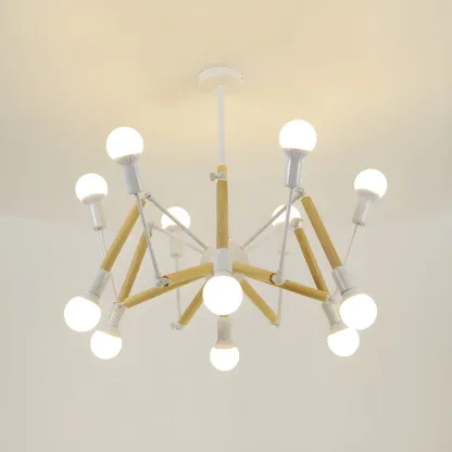 Wooden Geometric Modern Chandelier with LED Bulbs Image - 19
