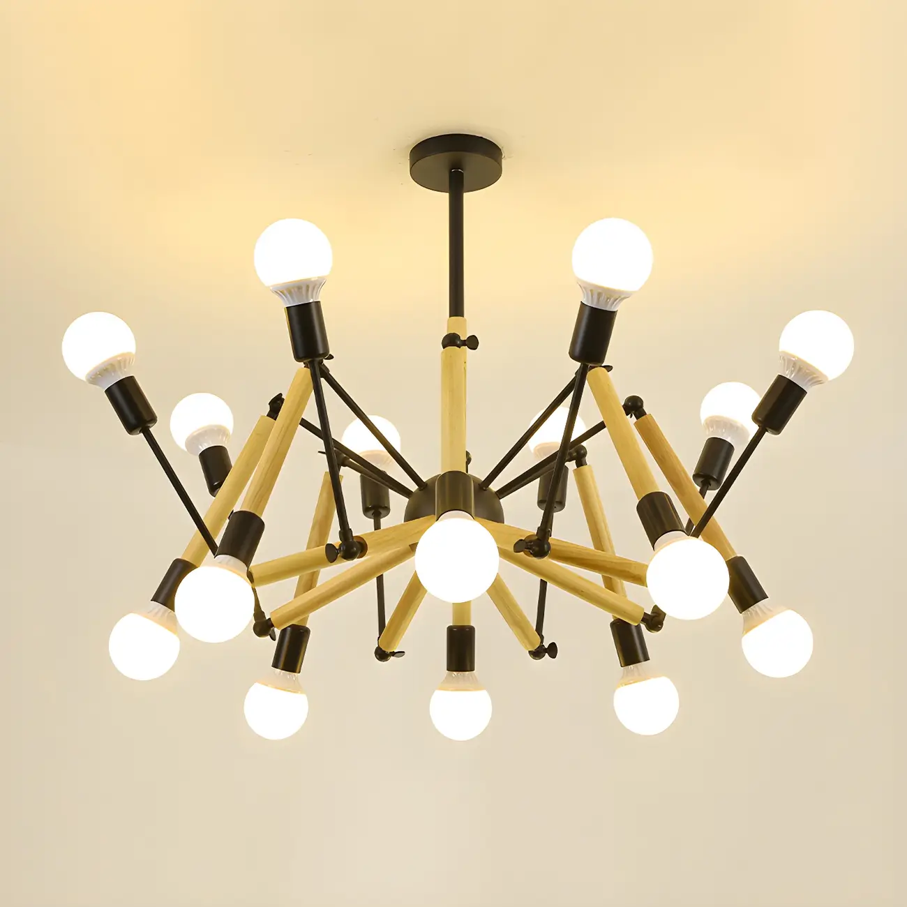 Wooden Geometric Modern Chandelier with LED Bulbs Image - 21 | homeyfad