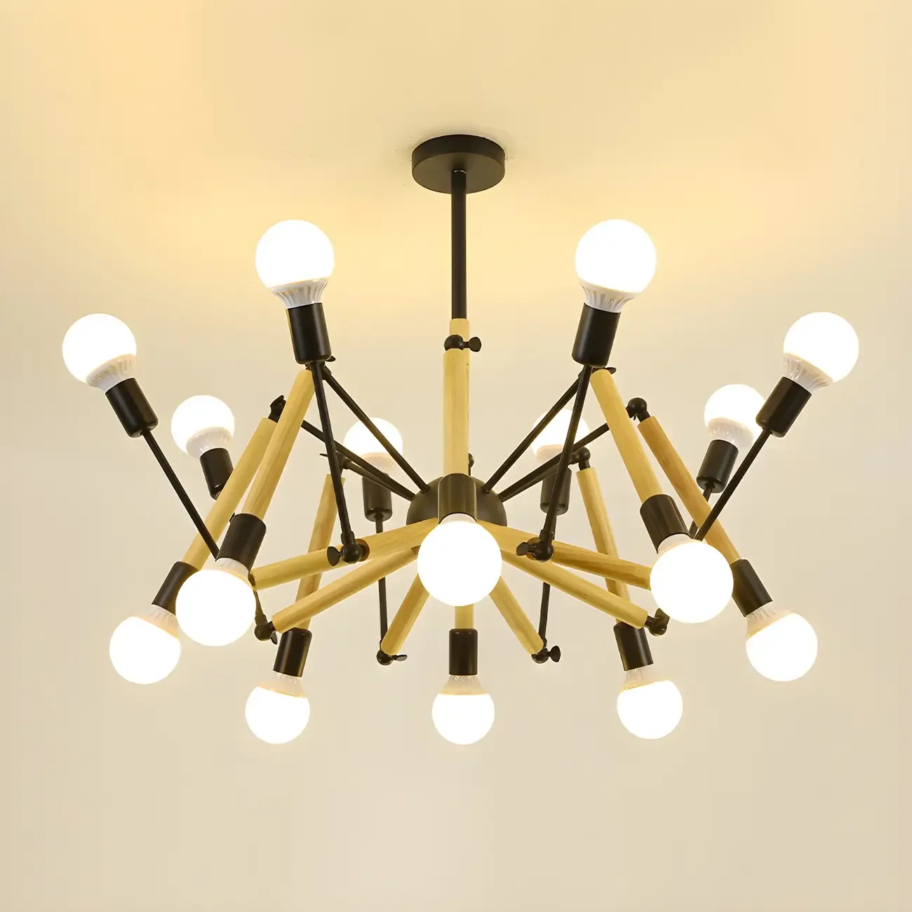 Wooden Geometric Modern Chandelier with LED Bulbs Image - 21