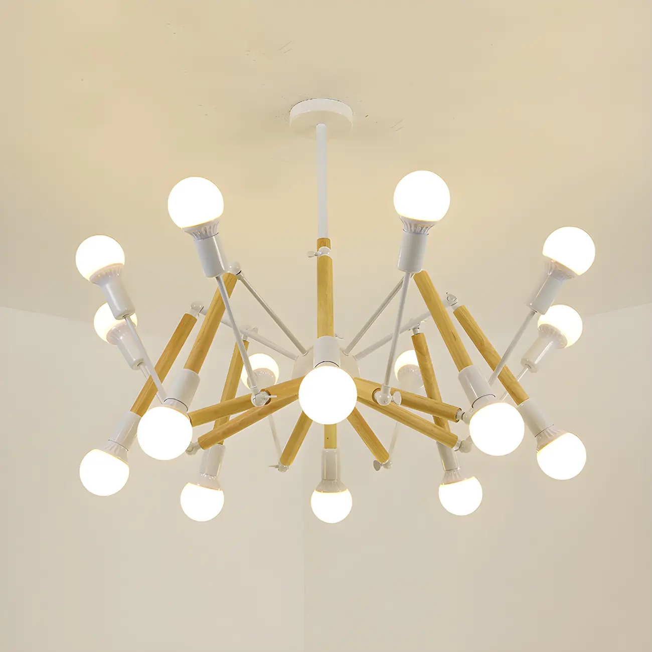 Wooden Geometric Modern Chandelier with LED Bulbs Image - 22 | homeyfad