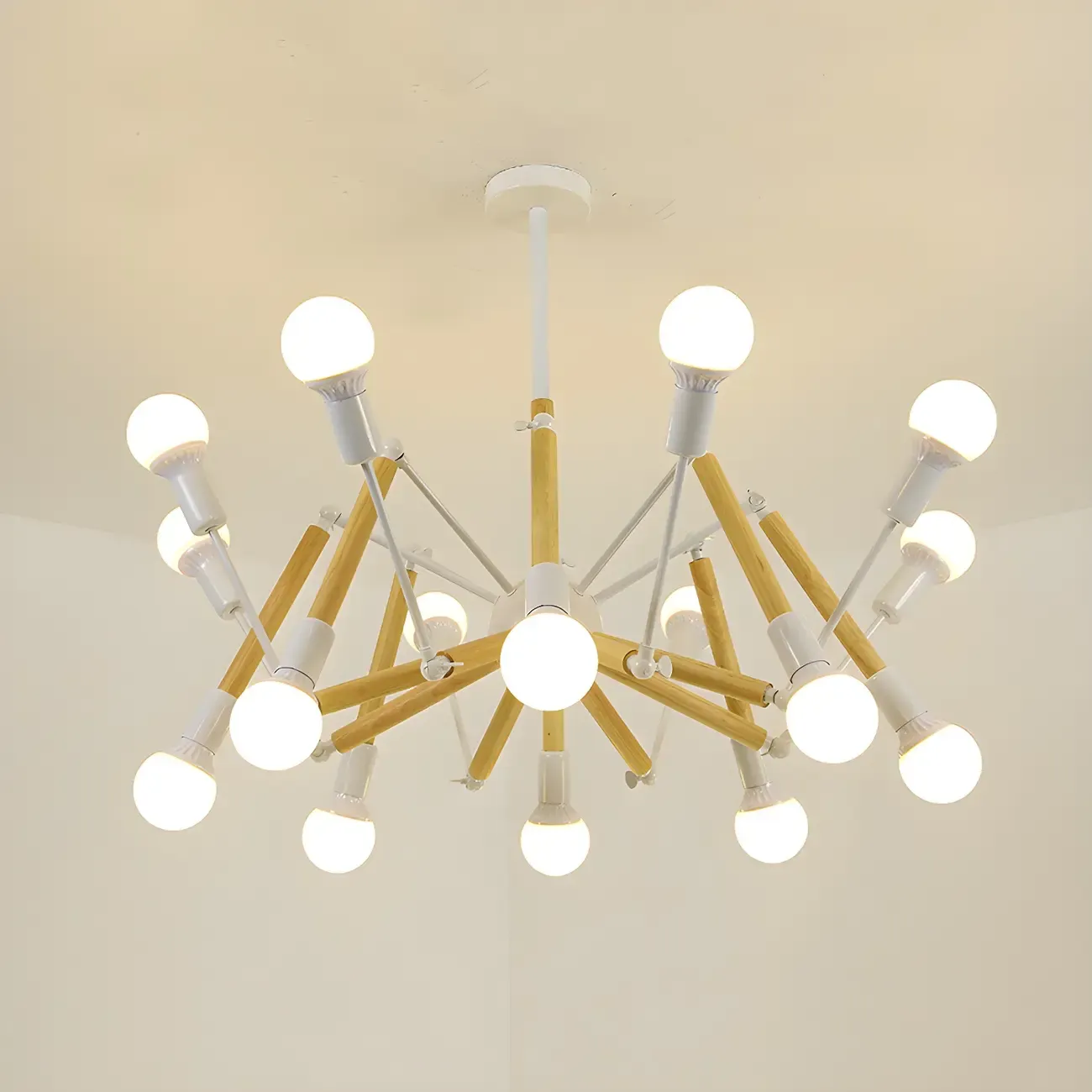 Wooden Geometric Modern Chandelier with LED Bulbs Image - 22
