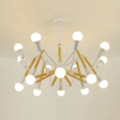 Wooden Geometric Modern Chandelier with LED Bulbs Image - 22