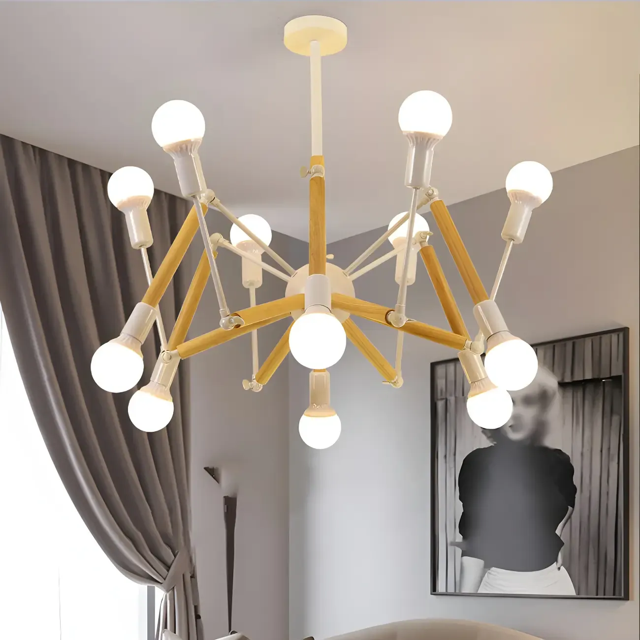 Wooden Geometric Modern Chandelier with LED Bulbs Image - 2