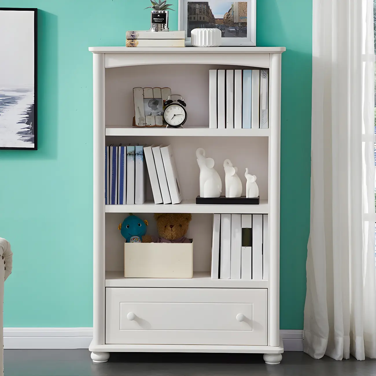 Modern White Wood Bookcase with Storage for Home Office | homeyfad