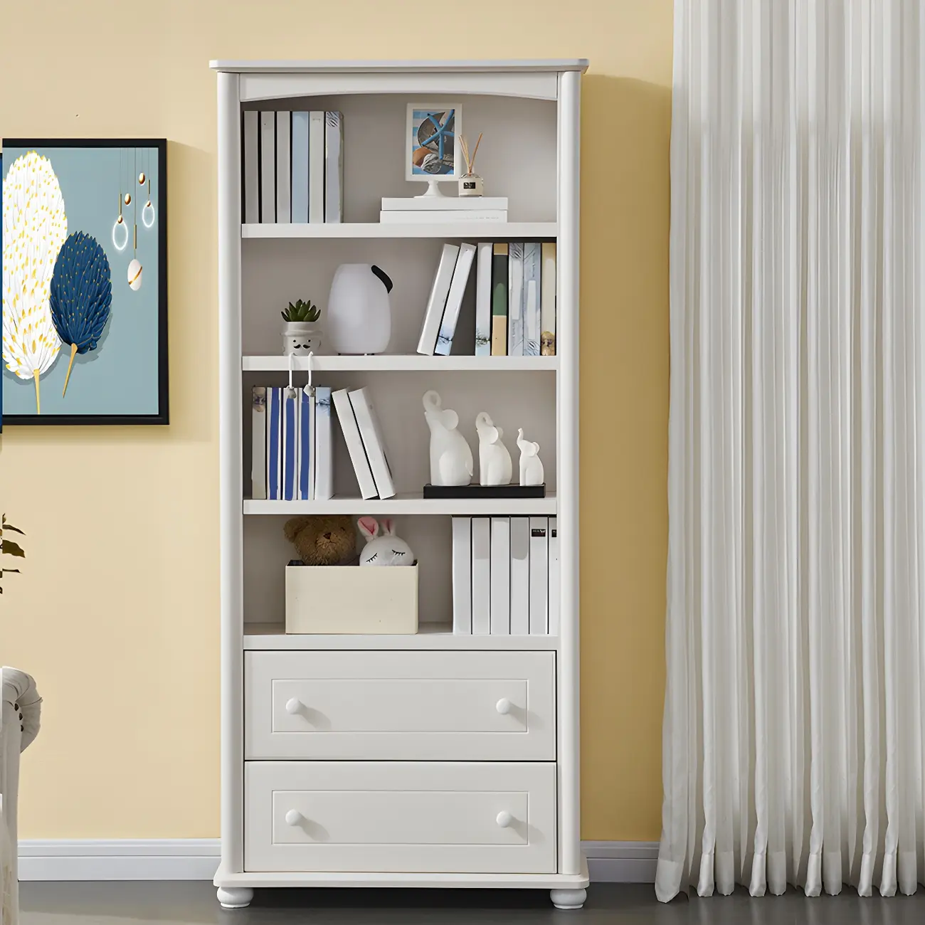 Modern White Wood Bookcase with Storage for Home Office | homeyfad