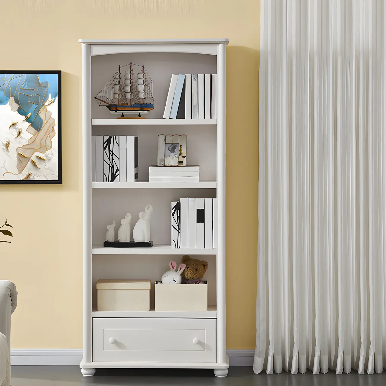 Modern White Wood Bookcase with Storage for Home Office | homeyfad