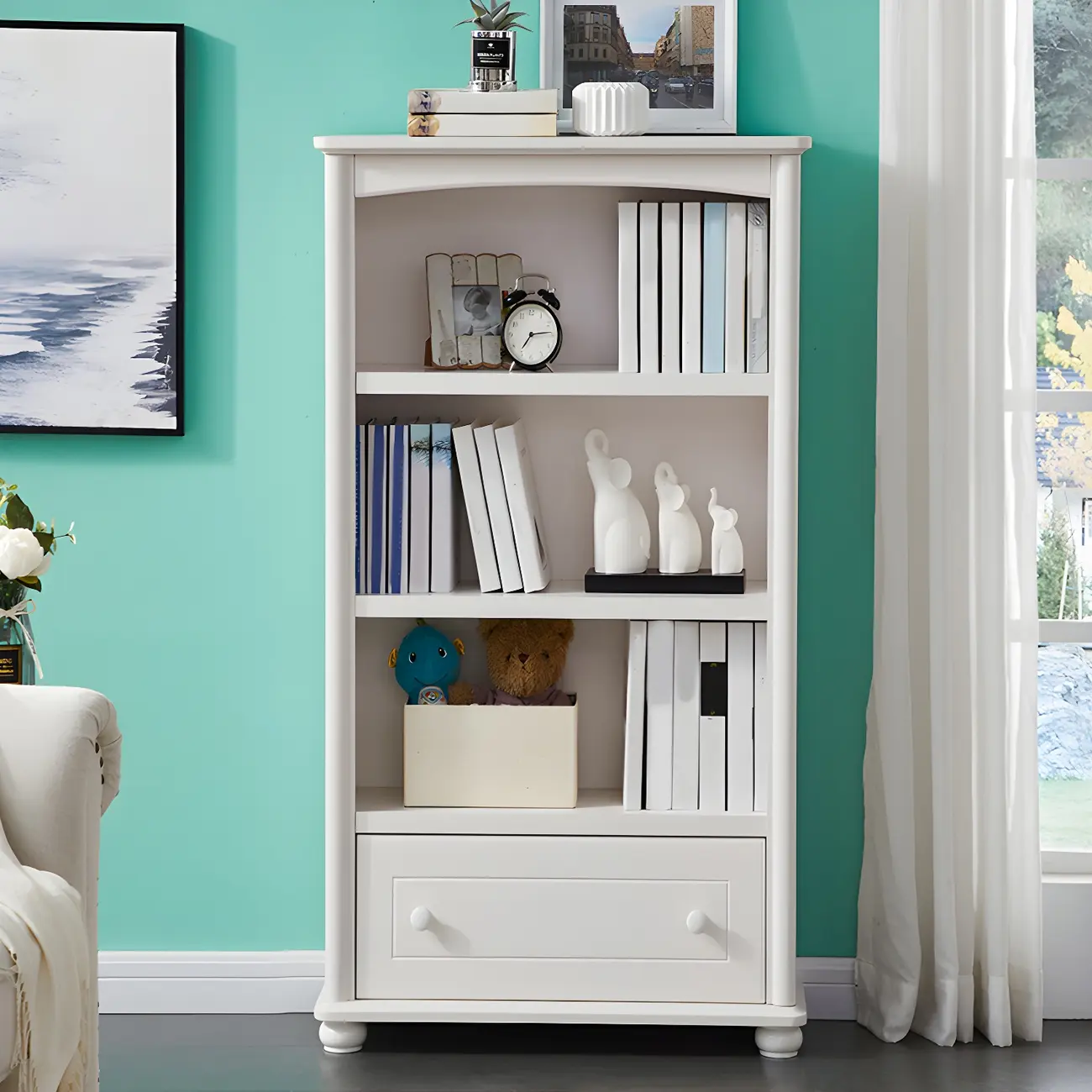 Modern White Wood Bookcase with Storage for Home Office | homeyfad