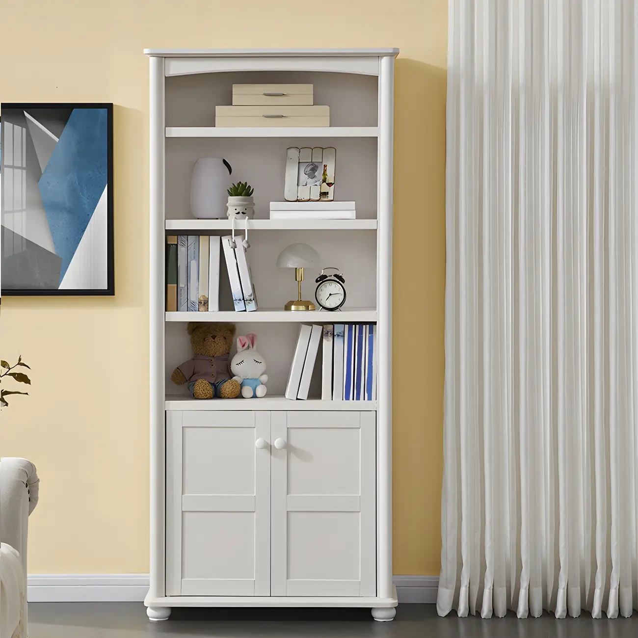 Modern White Wood Bookcase with Storage for Home Office | homeyfad