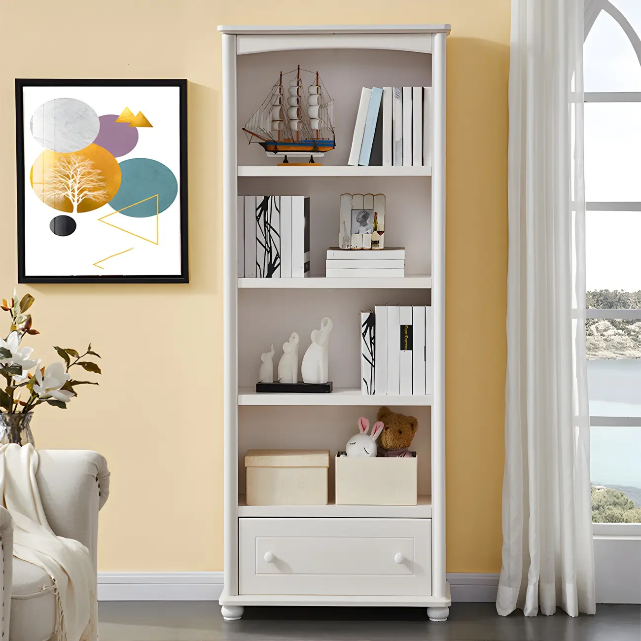 Modern White Wood Bookcase with Storage for Home Office | homeyfad