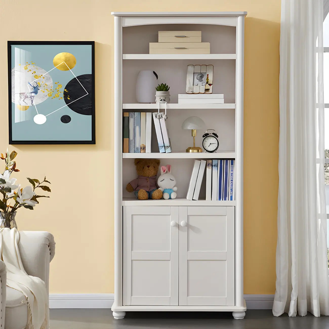 Modern White Wood Bookcase with Storage for Home Office | homeyfad