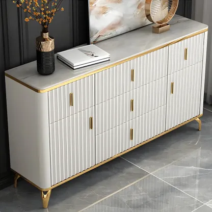 Elegant Gray Wooden Dressers & Chests with Gold Handles Image - 3