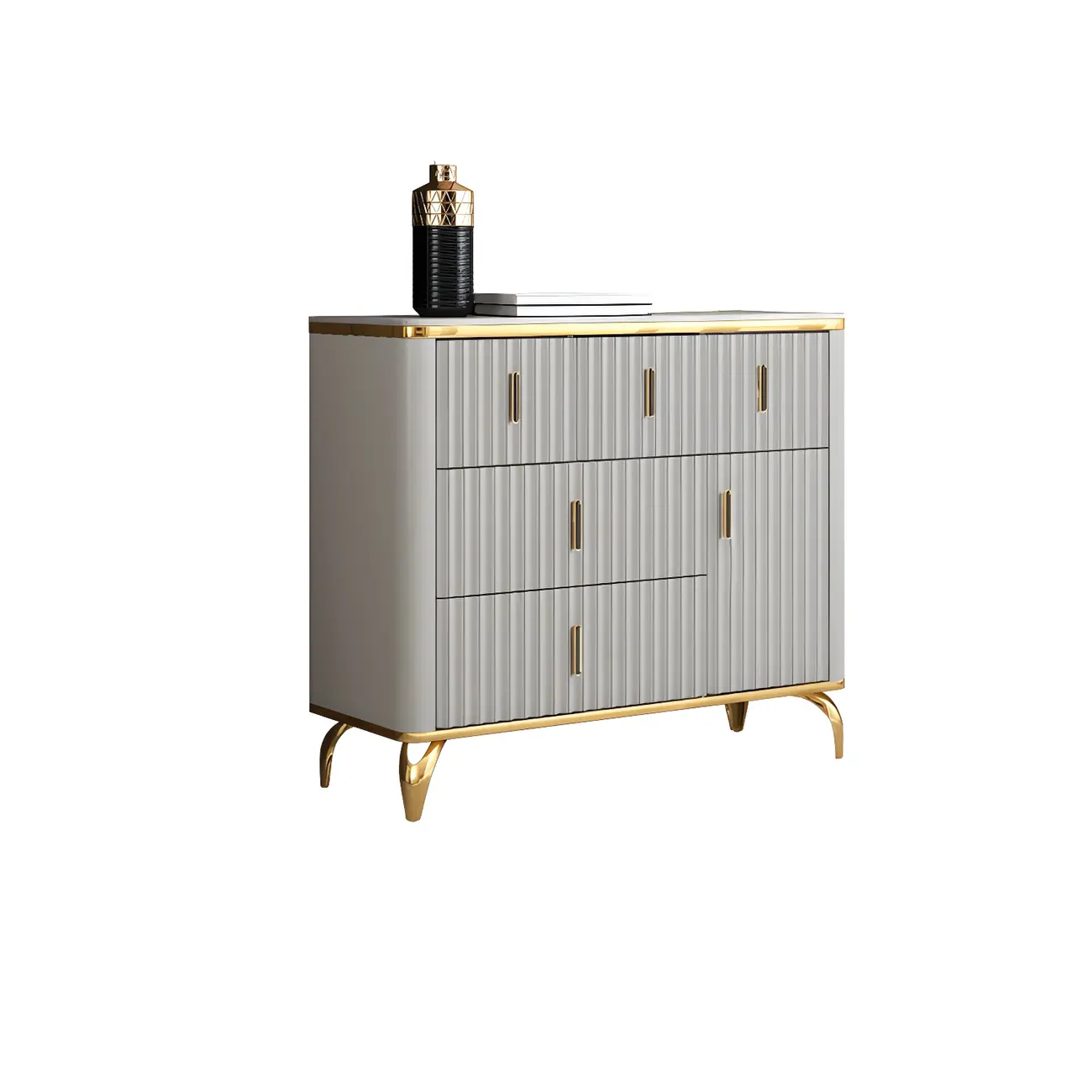 Elegant Gray Wooden Dressers & Chests with Gold Handles Image - 4 | homeyfad