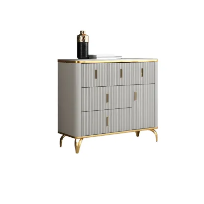 Elegant Gray Wooden Dressers & Chests with Gold Handles Image - 4