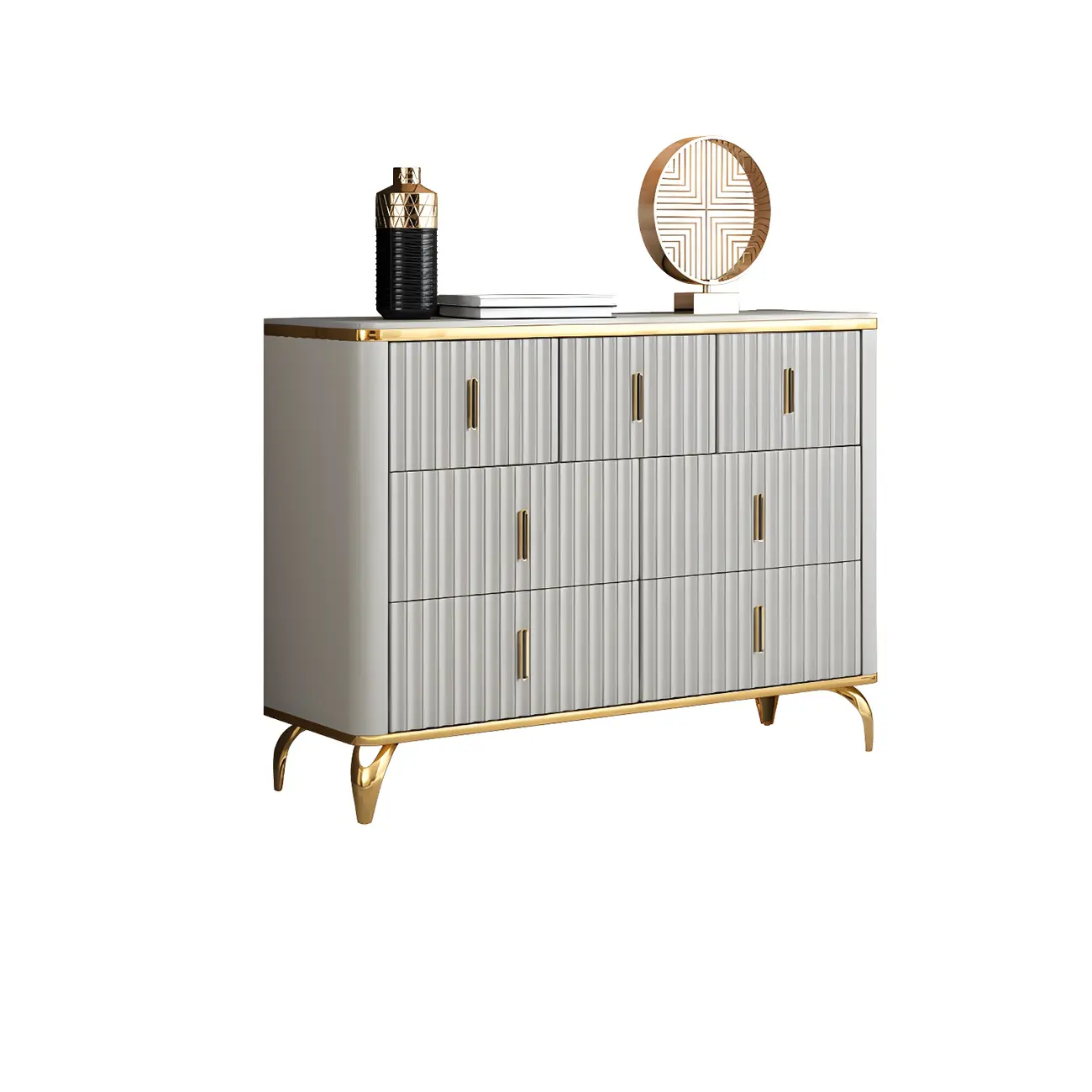 Elegant Gray Wooden Dressers & Chests with Gold Handles Image - 5 | homeyfad