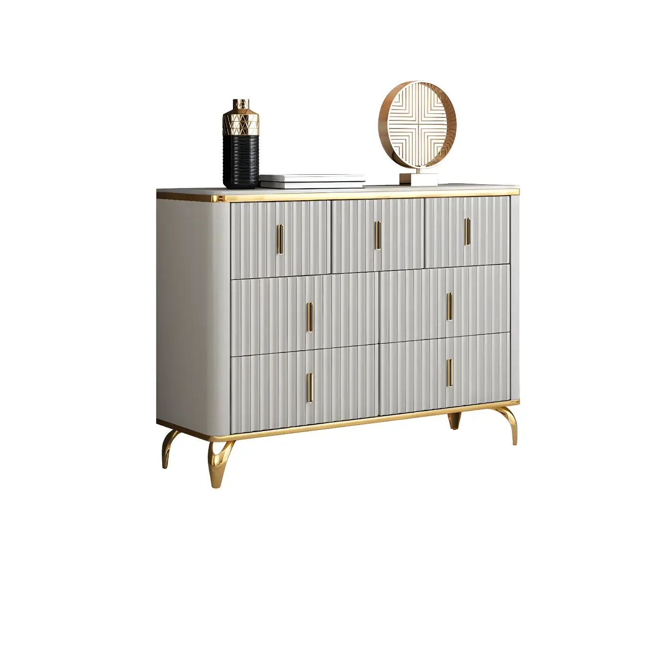 Elegant Gray Wooden Dressers & Chests with Gold Handles Image - 5
