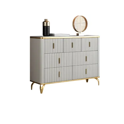 Elegant Gray Wooden Dressers & Chests with Gold Handles Image - 5
