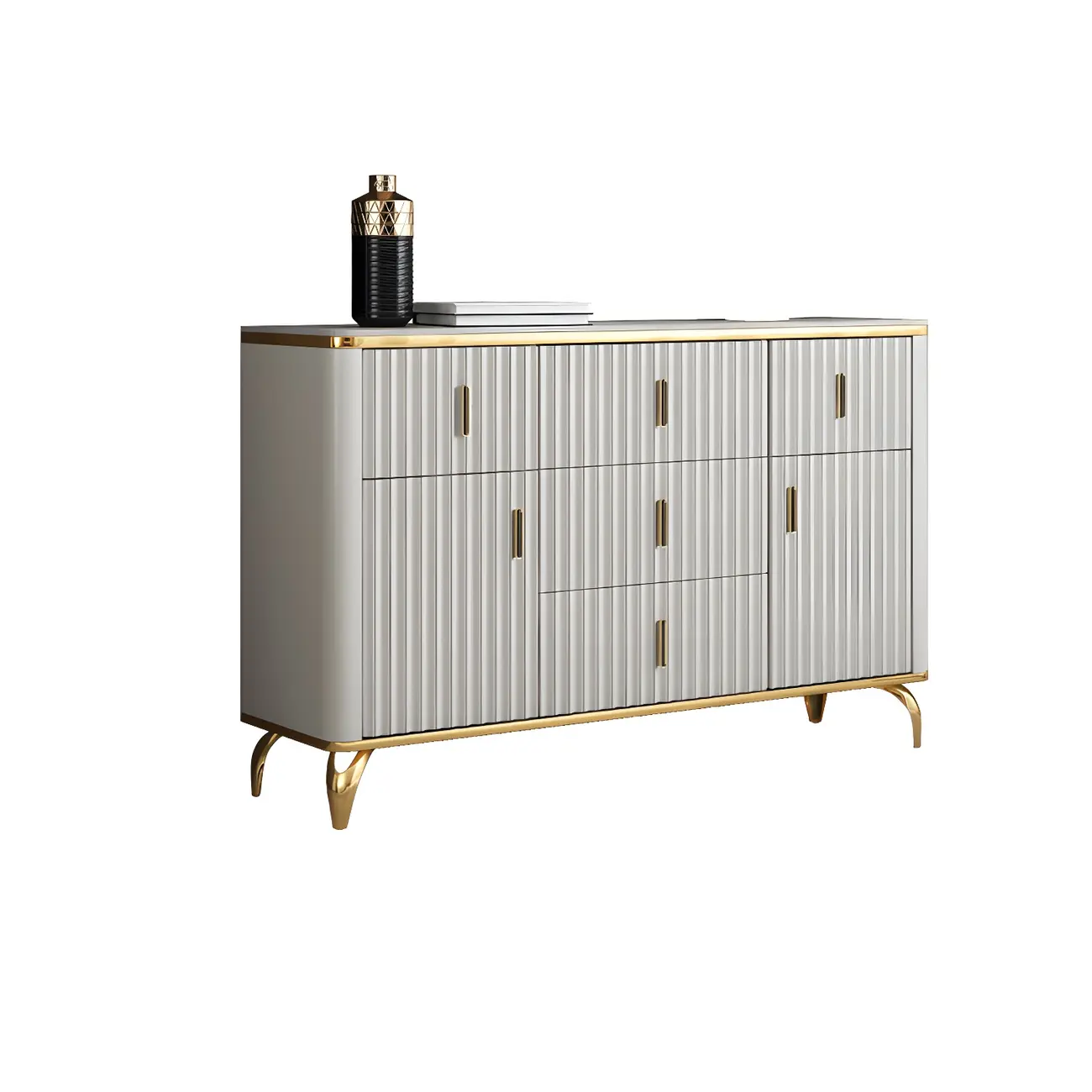 Elegant Gray Wooden Dressers & Chests with Gold Handles Image - 6 | homeyfad