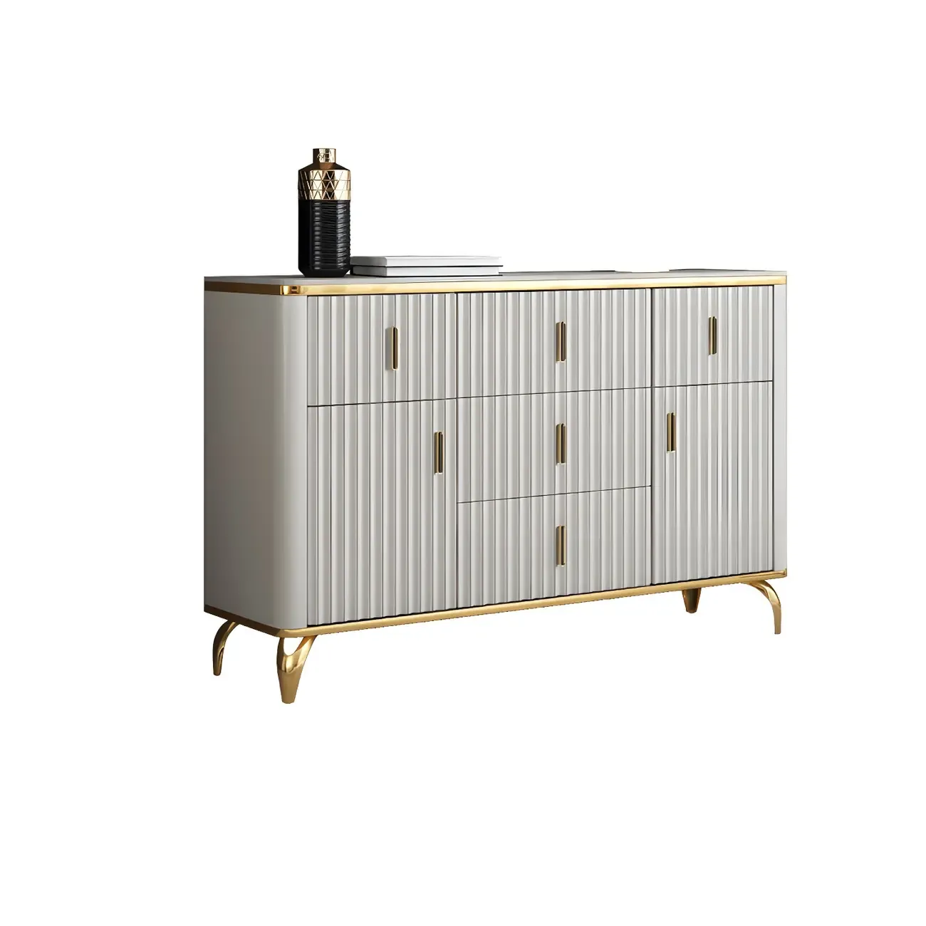 Elegant Gray Wooden Dressers & Chests with Gold Handles Image - 6