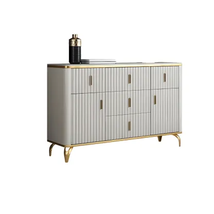 Elegant Gray Wooden Dressers & Chests with Gold Handles Image - 6