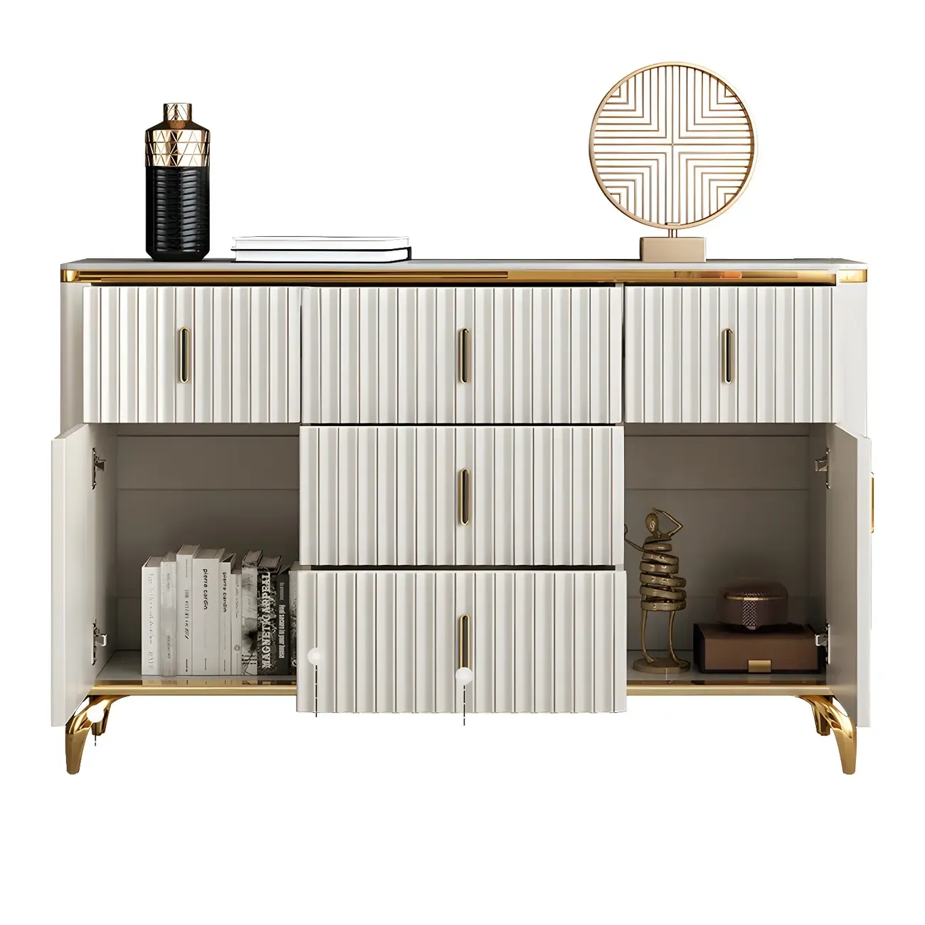 Elegant Gray Wooden Dressers & Chests with Gold Handles Image - 8