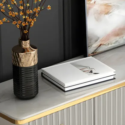 Elegant Gray Wooden Dressers & Chests with Gold Handles Image - 9