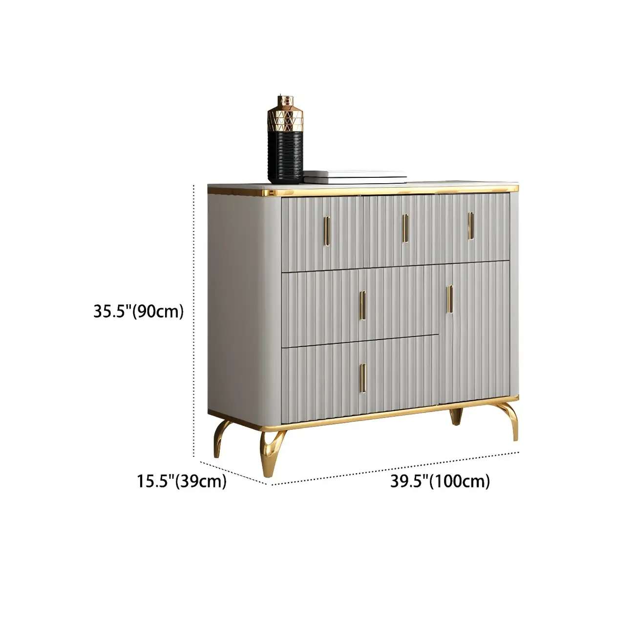Elegant Gray Wooden Dressers & Chests with Gold Handles Image - 13