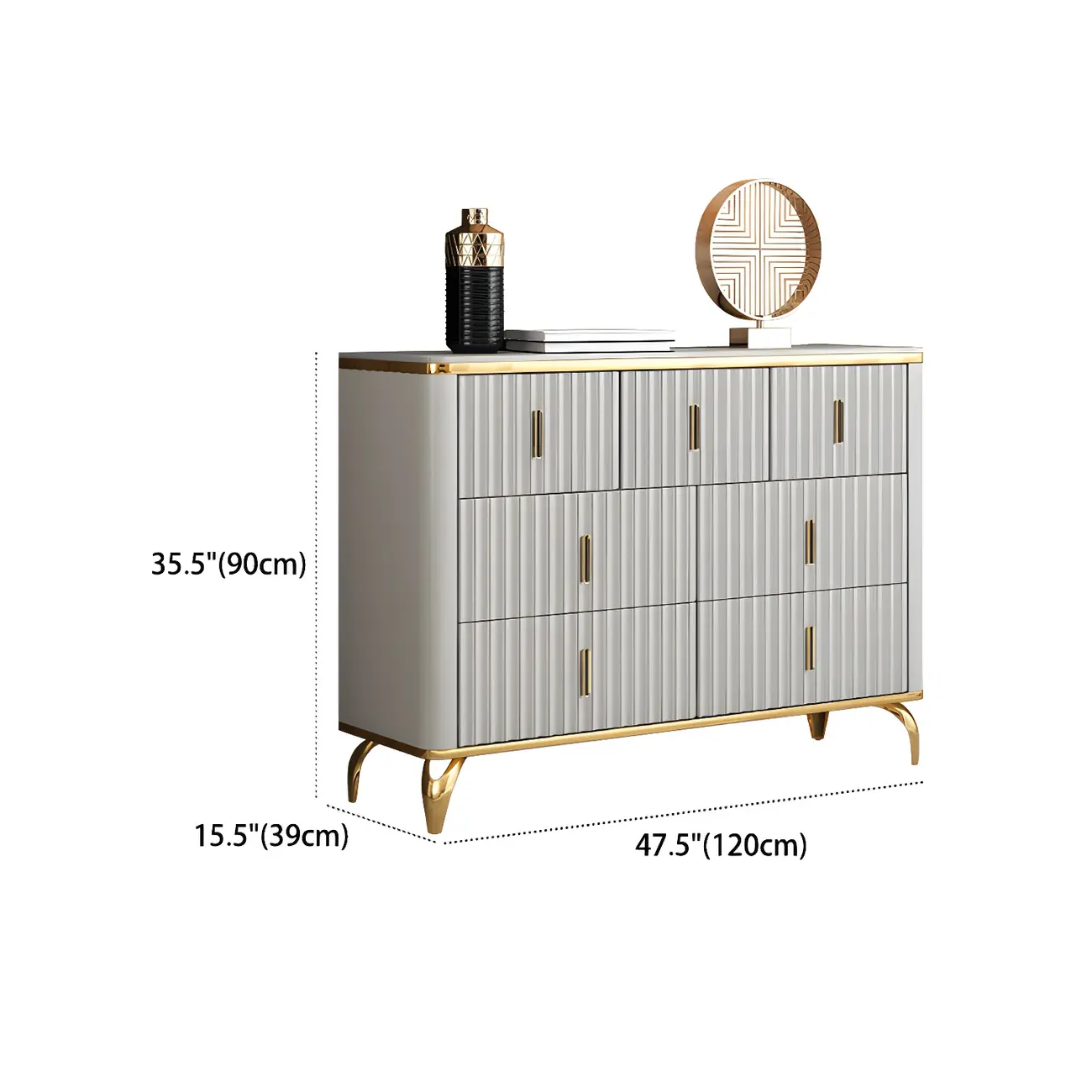 Elegant Gray Wooden Dressers & Chests with Gold Handles Image - 14 | homeyfad