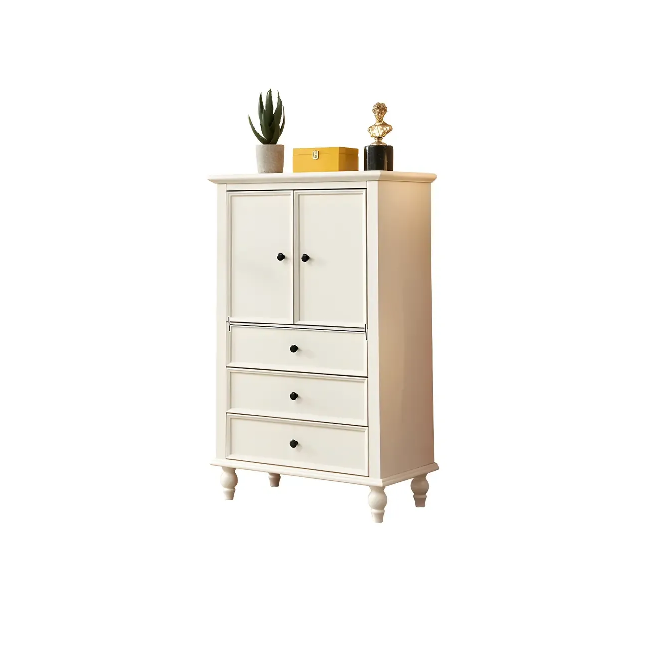 Glam White Wooden Dresser with Shelves for Bedroom Image - 2